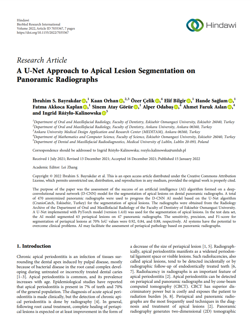 A U-Net Approach to Apical Lesion Segmentation on Panoramic Radiographs