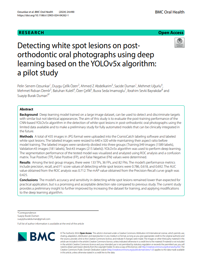 Detecting White Spot Lesions On Post-Orthodontic Oral Photographs Using Deep Learning Based On The Yolov5x Algorithm A Pilot Study