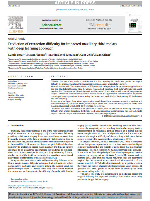 Predicting Extraction Difficulty of Impacted Maxillary Third Molars Using a Deep Learning Approach