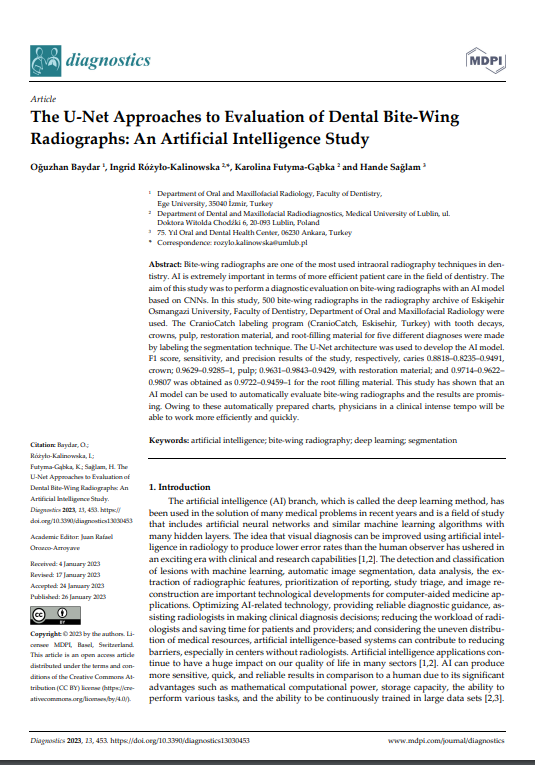 The U-Net Approaches to Evaluation of Dental Bite-Wing Radiographs: An Artificial Intelligence Study