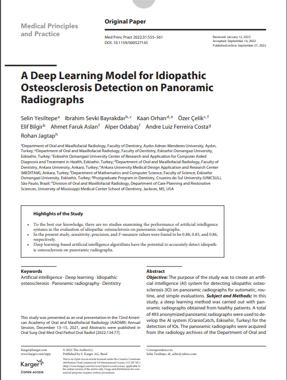 Panoramik Radyografilerde İdiyopatik Osteoskleroz Tespiti İçin YZ Tabanlı Derin Öğrenme Modeli