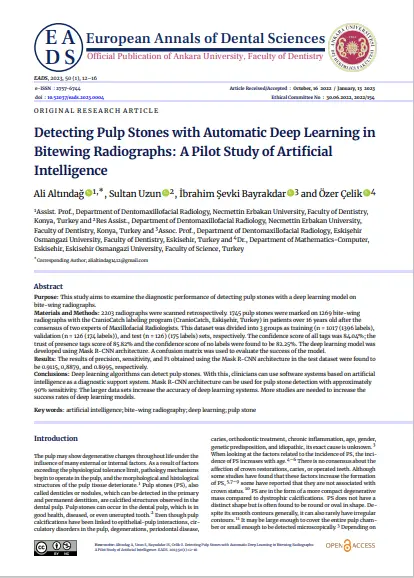 Pulpa Taşlarını Otomatik Derin Öğrenme ile Bitewing Radyografilerinde Tespit Etme: Yapay Zeka ile Bir Pilot Çalışma