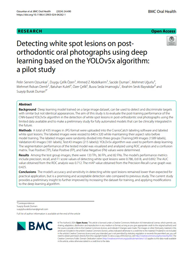 Detecting White Spot Lesions On Post-Orthodontic Oral Photographs Using Deep Learning Based On The Yolov5x Algorithm A Pilot Study