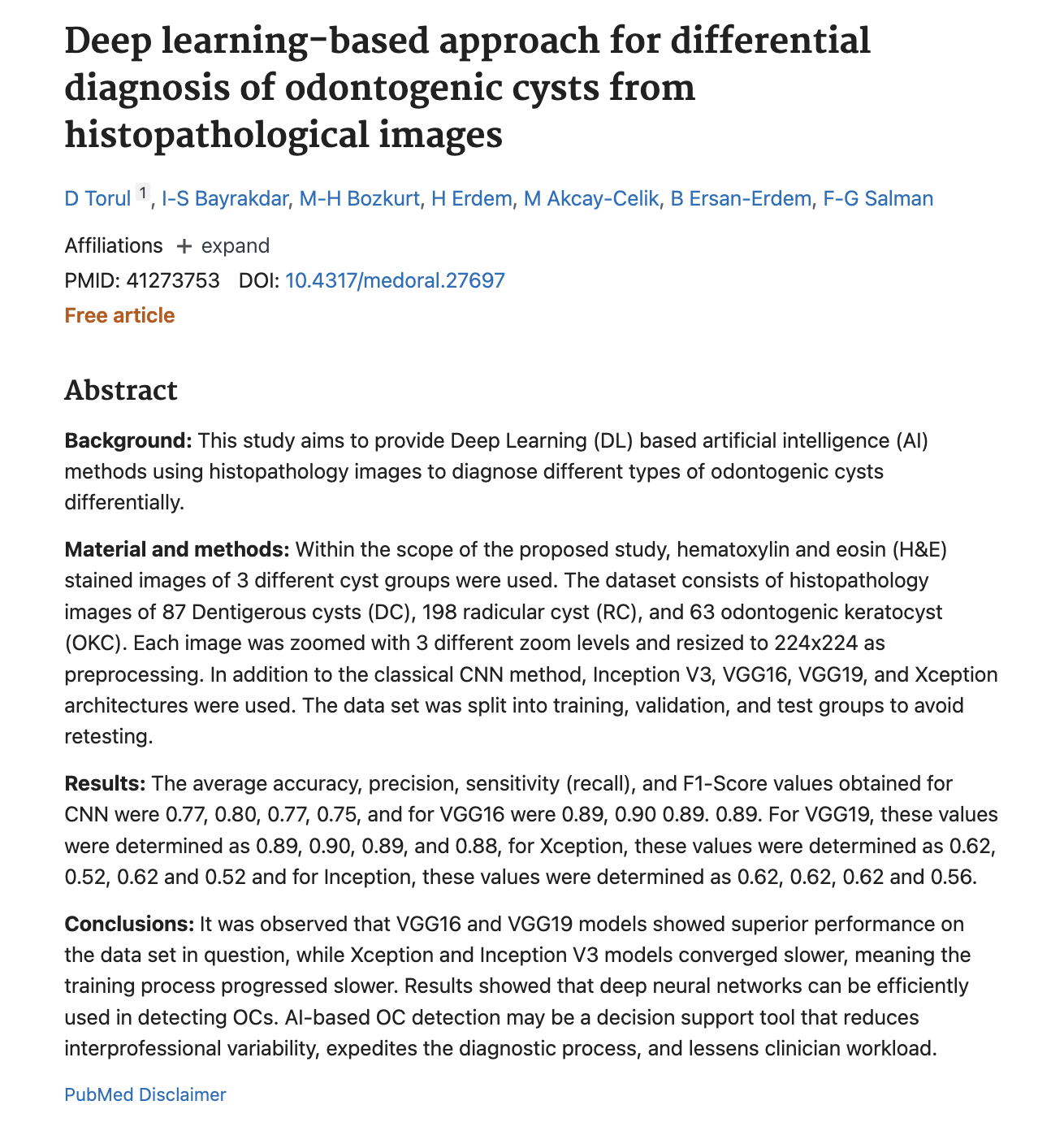Histopatolojide Odontojenik Kist Tanısı ve Yapay Zekâ