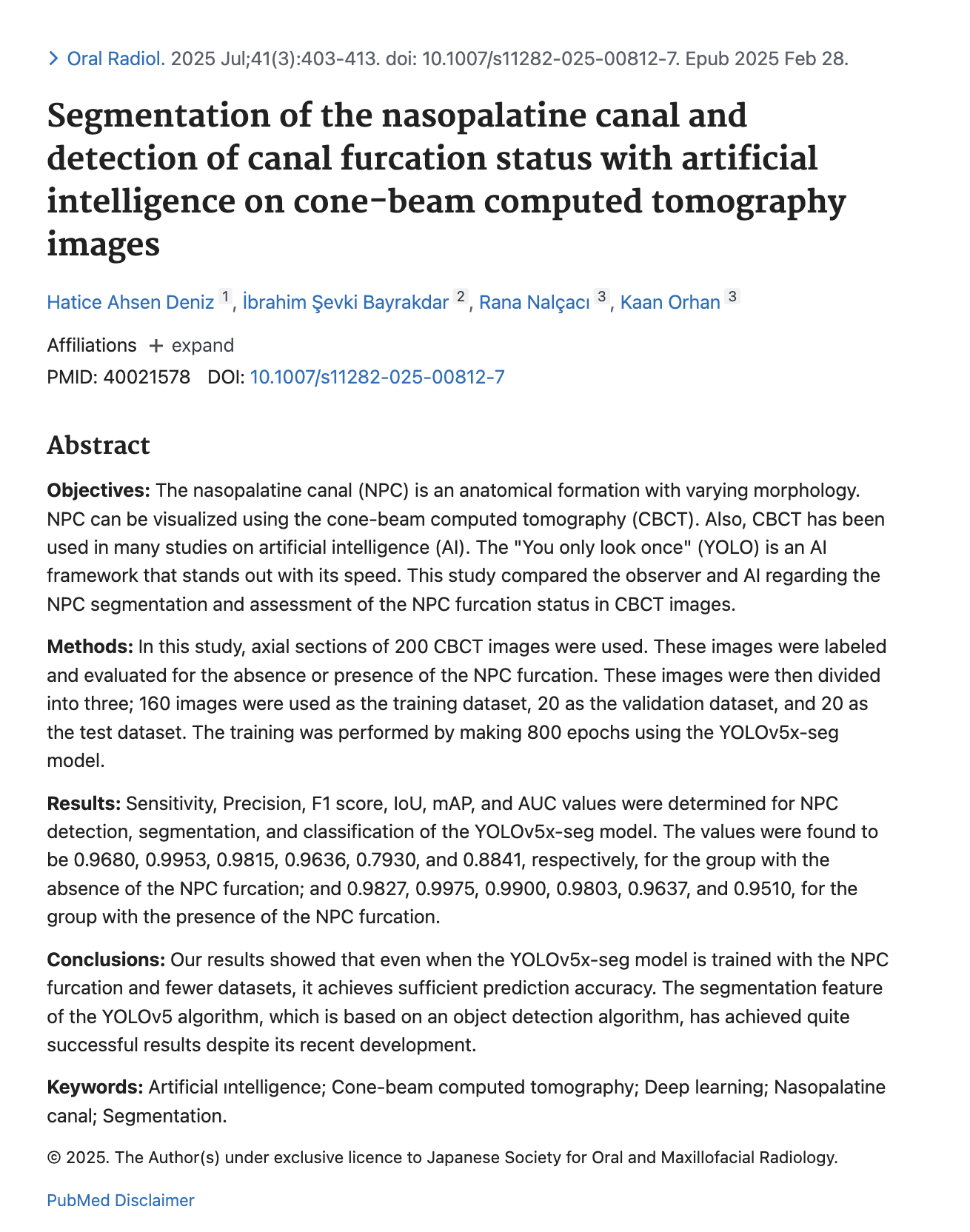 CBCT ile Nazopalatinal Kanal ve Yapay Zekâ