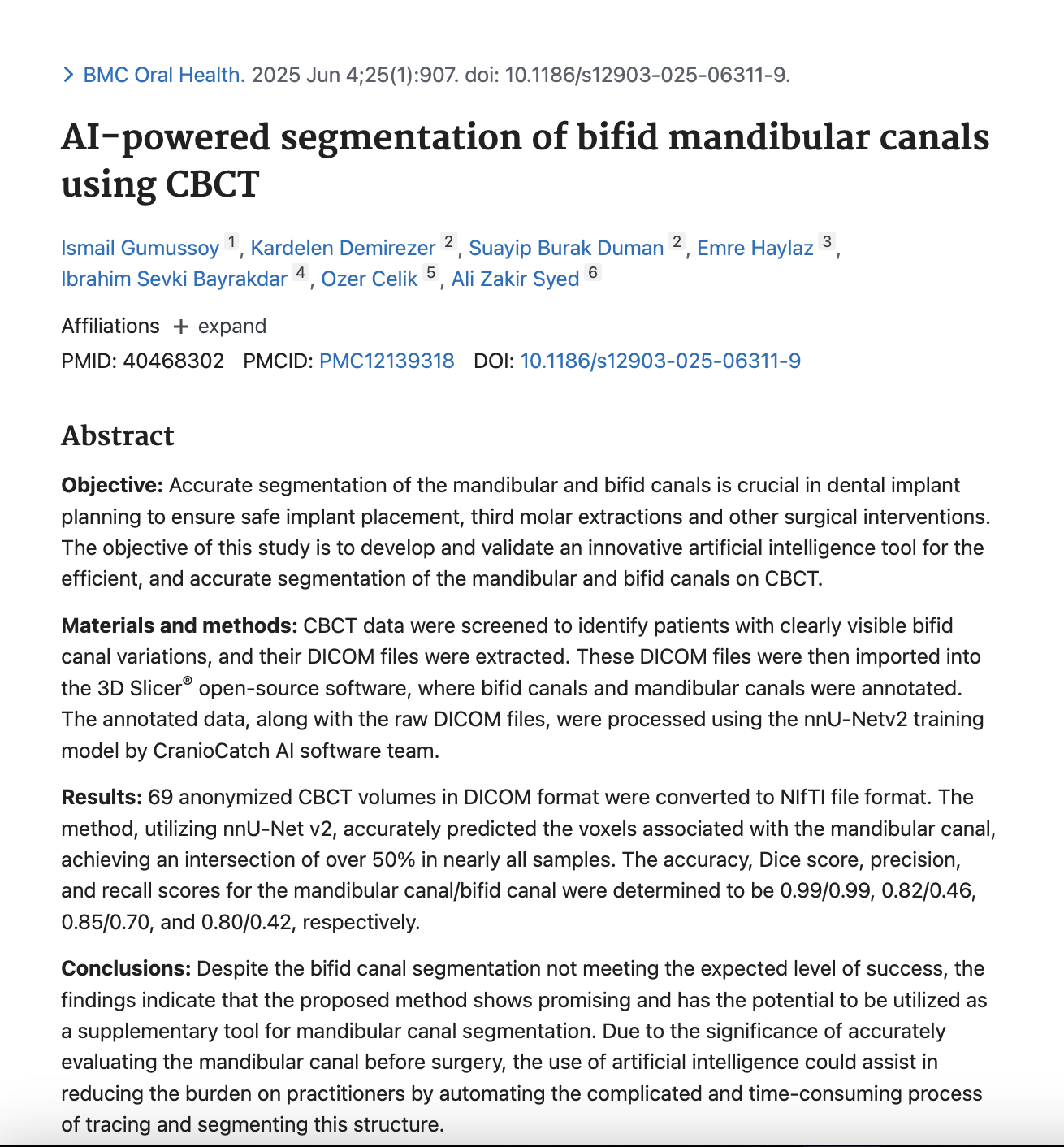 CBCT ile Bifid Mandibular Kanal ve Yapay Zekâ