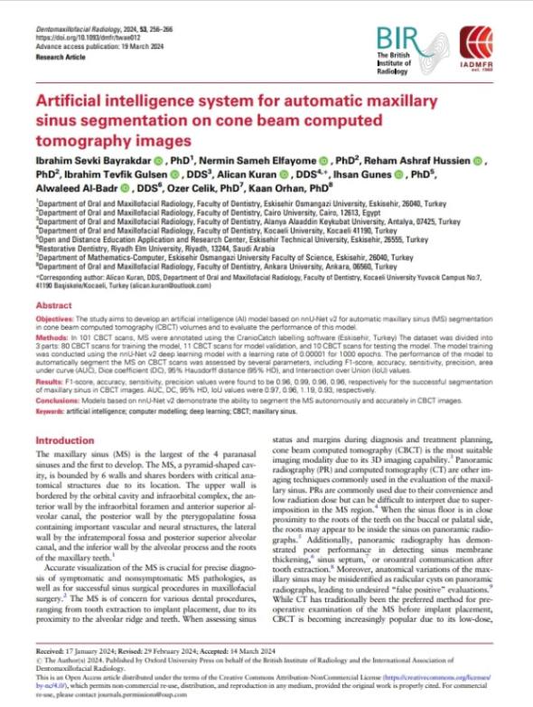 Artificial Intelligence System for Automatic Maxillary Sinus Segmentation on Cone Beam Computed Tomography Images