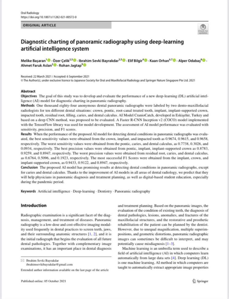 Diş Radyografisinde Tanısal Çizelgeleme İçin Yapay Zeka