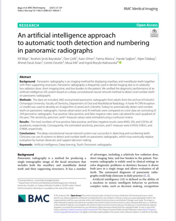 An Artifıcial Intelligence Approach To Automatic Tooth Detection And Numbering In Panoramic Radiographs