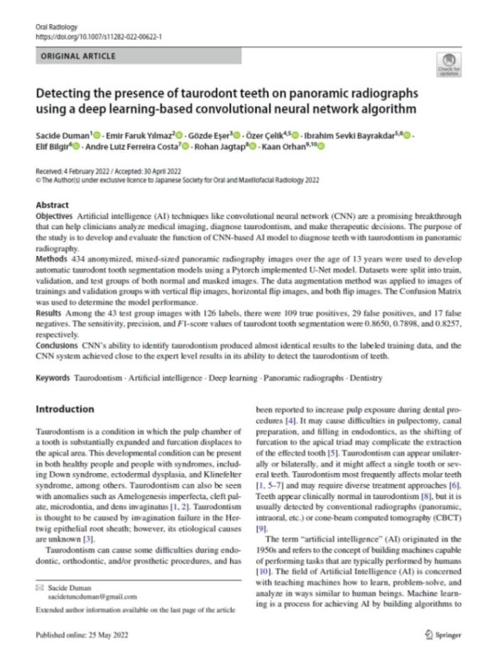 Detecting the presence of taurodont teeth on panoramic radiographs using a deep learning‐based convolutional neural network algorithm