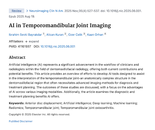 Temporomandibular Eklem Görüntülemede Yapay Zeka