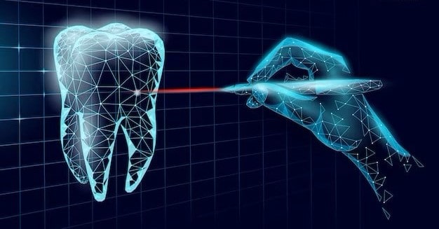 A robotic hand analyzes to detect dental problems